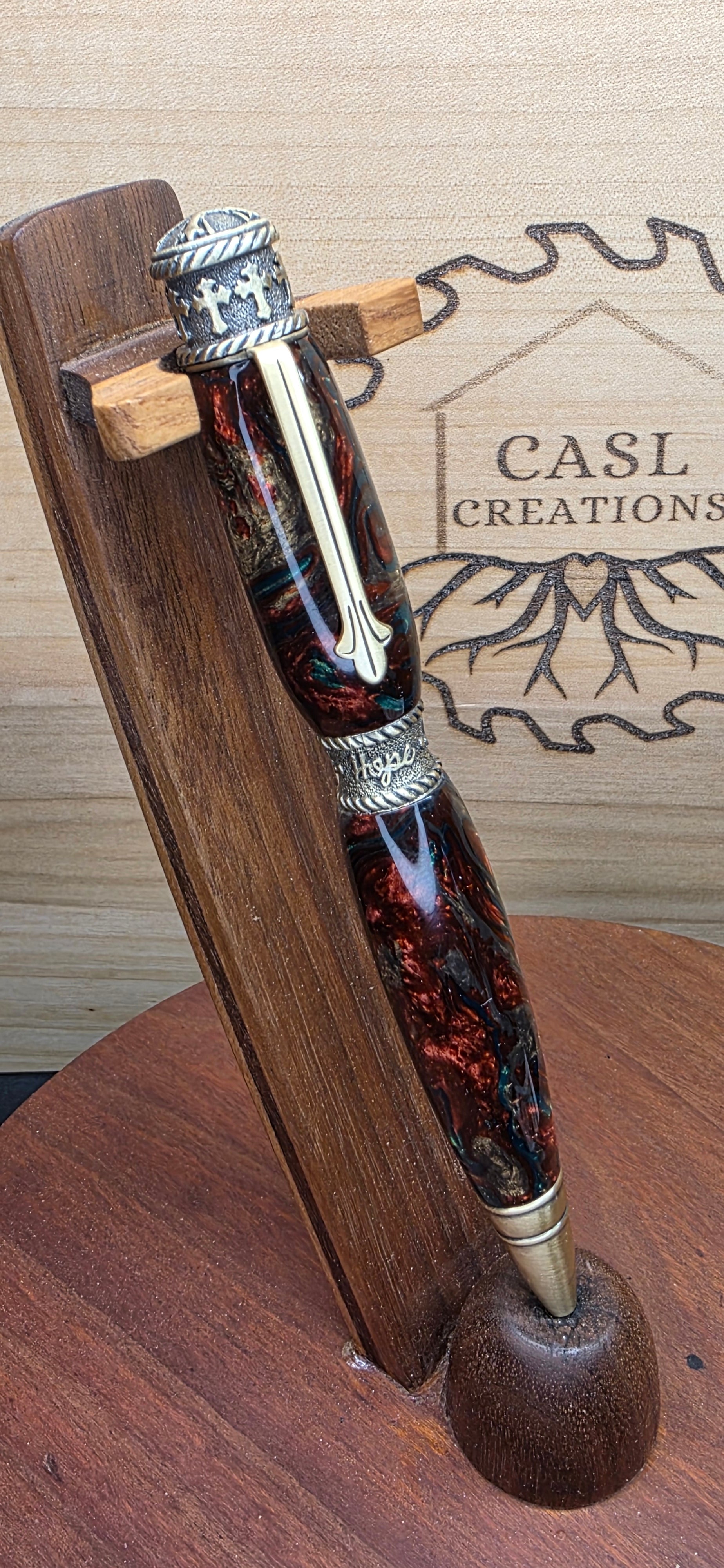 Faith, Hope, Love twist pen antique brass