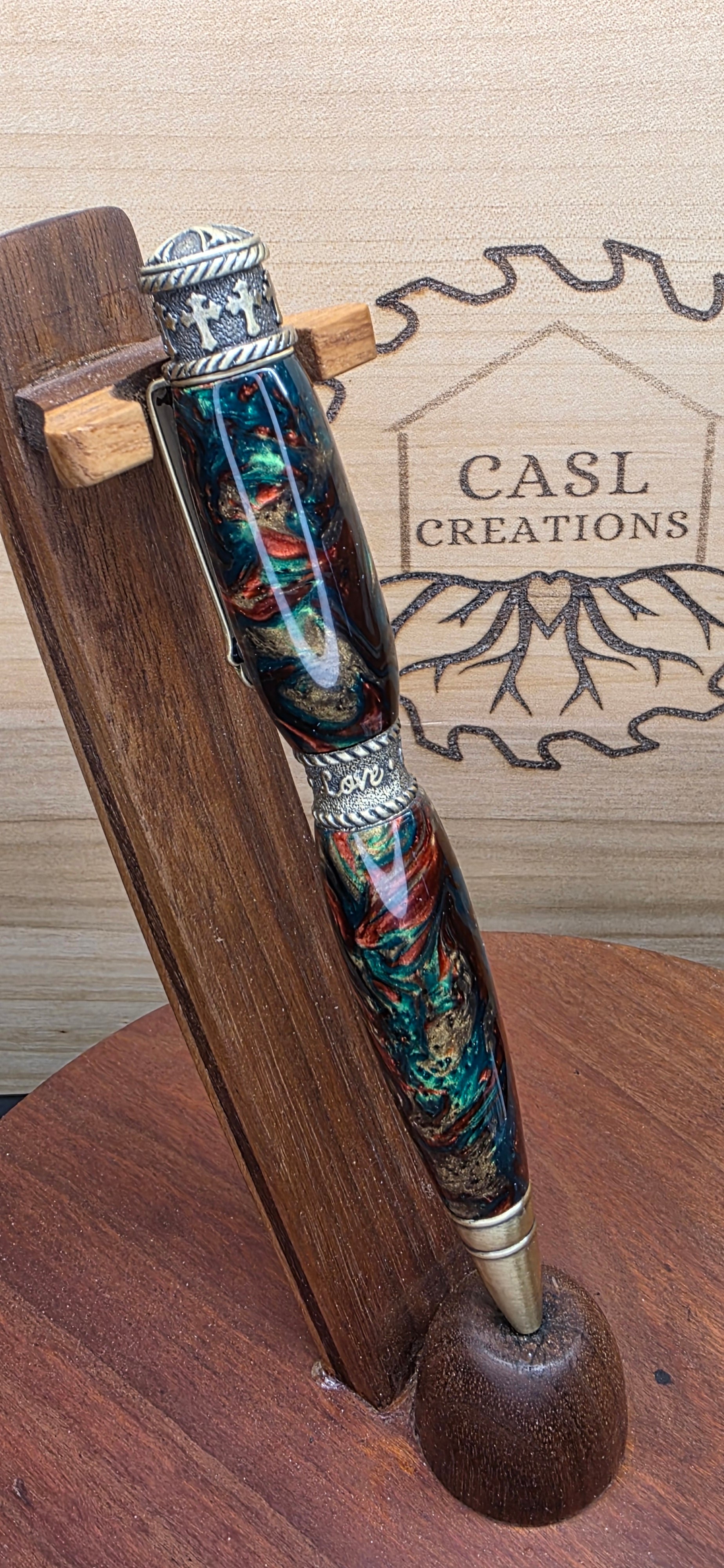 Faith, Hope, Love twist pen antique brass