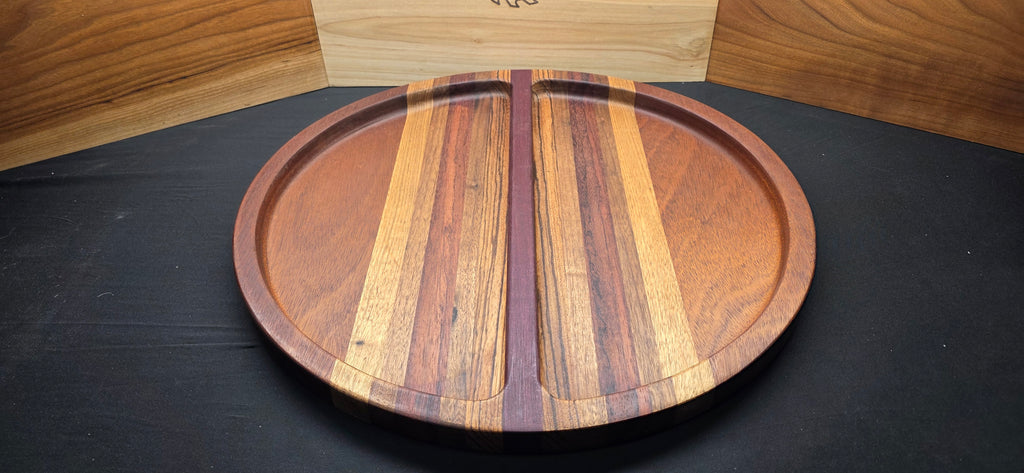 2 partition 18 inch round serving trey