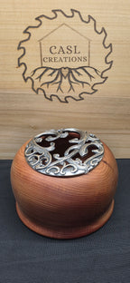 Hand turned Juniper bowl with Heart filigree