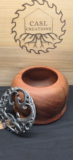 Hand turned Juniper bowl with Heart filigree