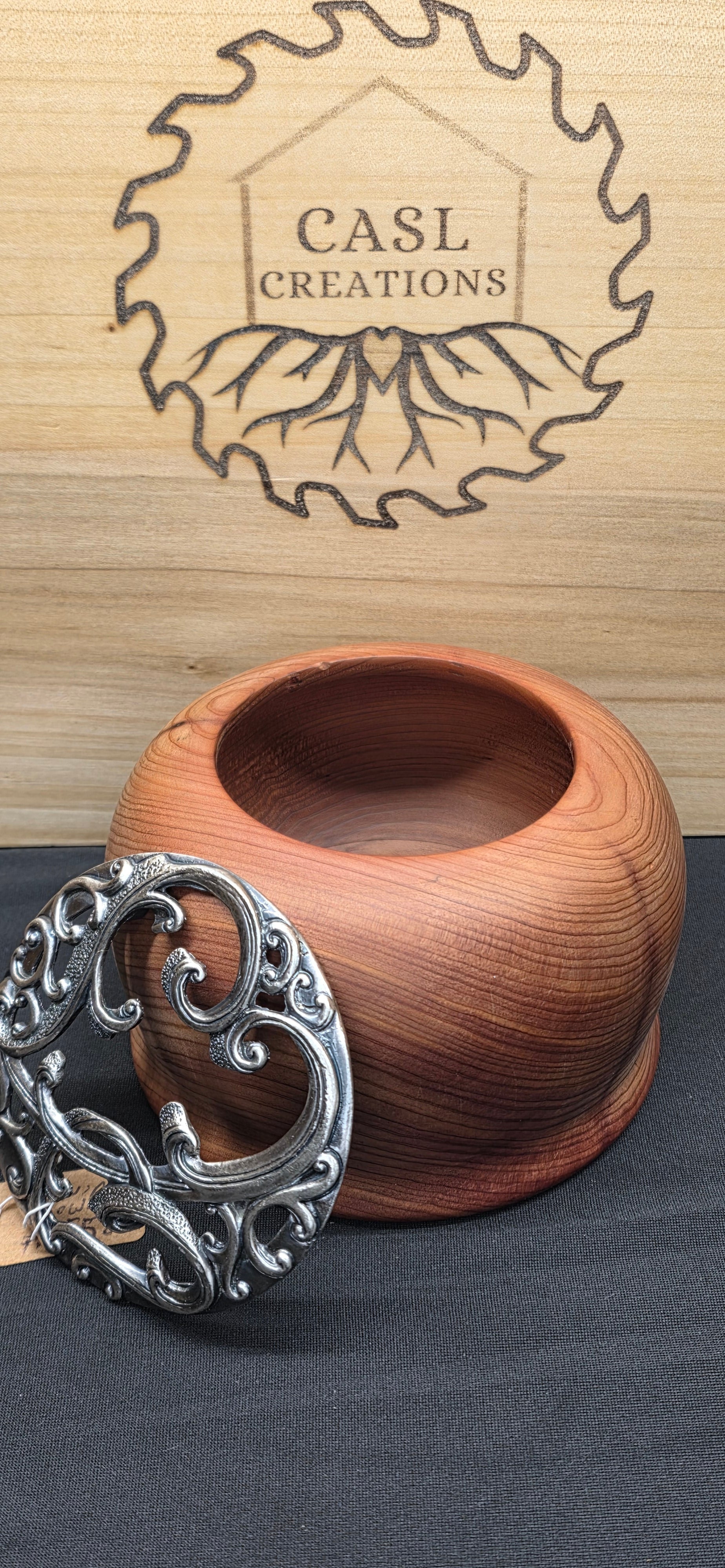 Hand turned Juniper bowl with Heart filigree