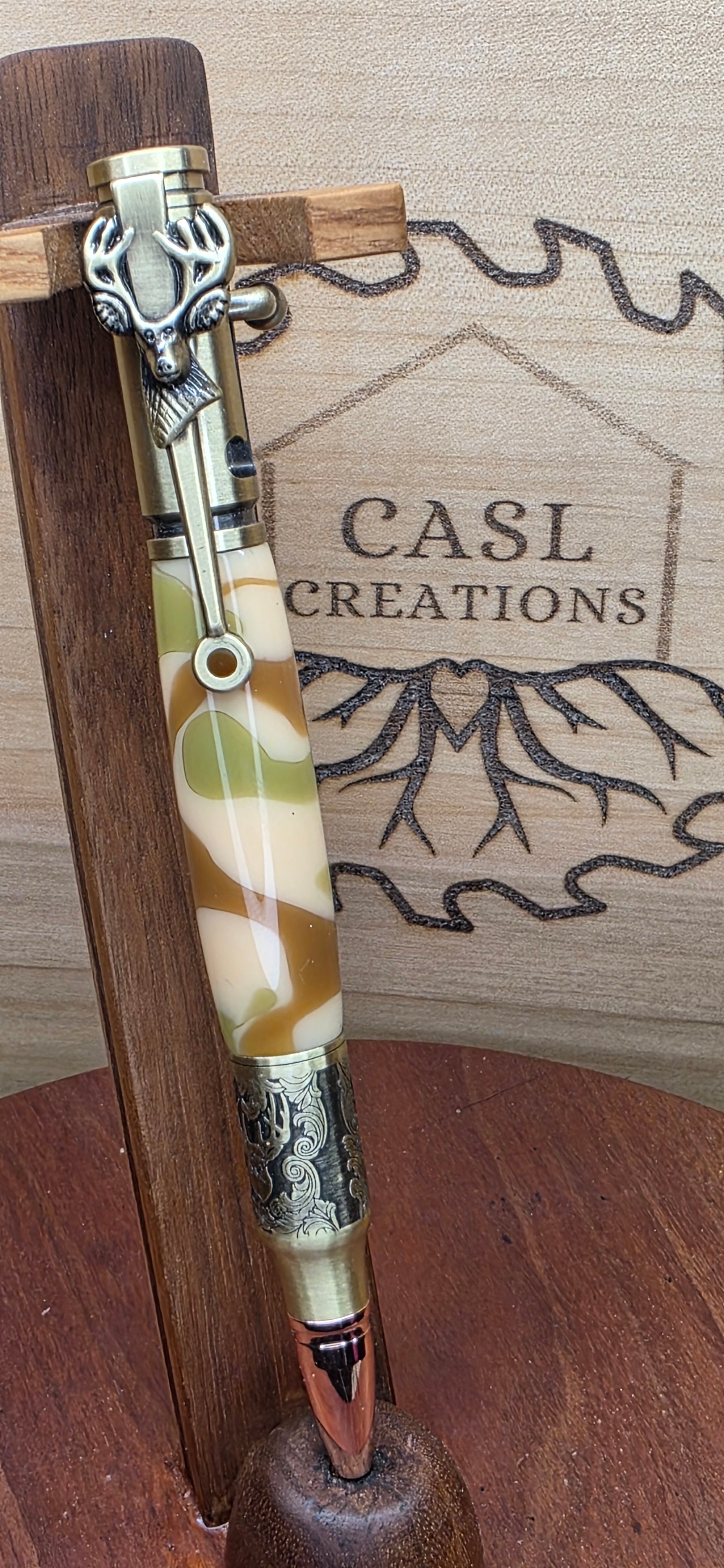 Bolt Action Deer Hunter in woodland camo