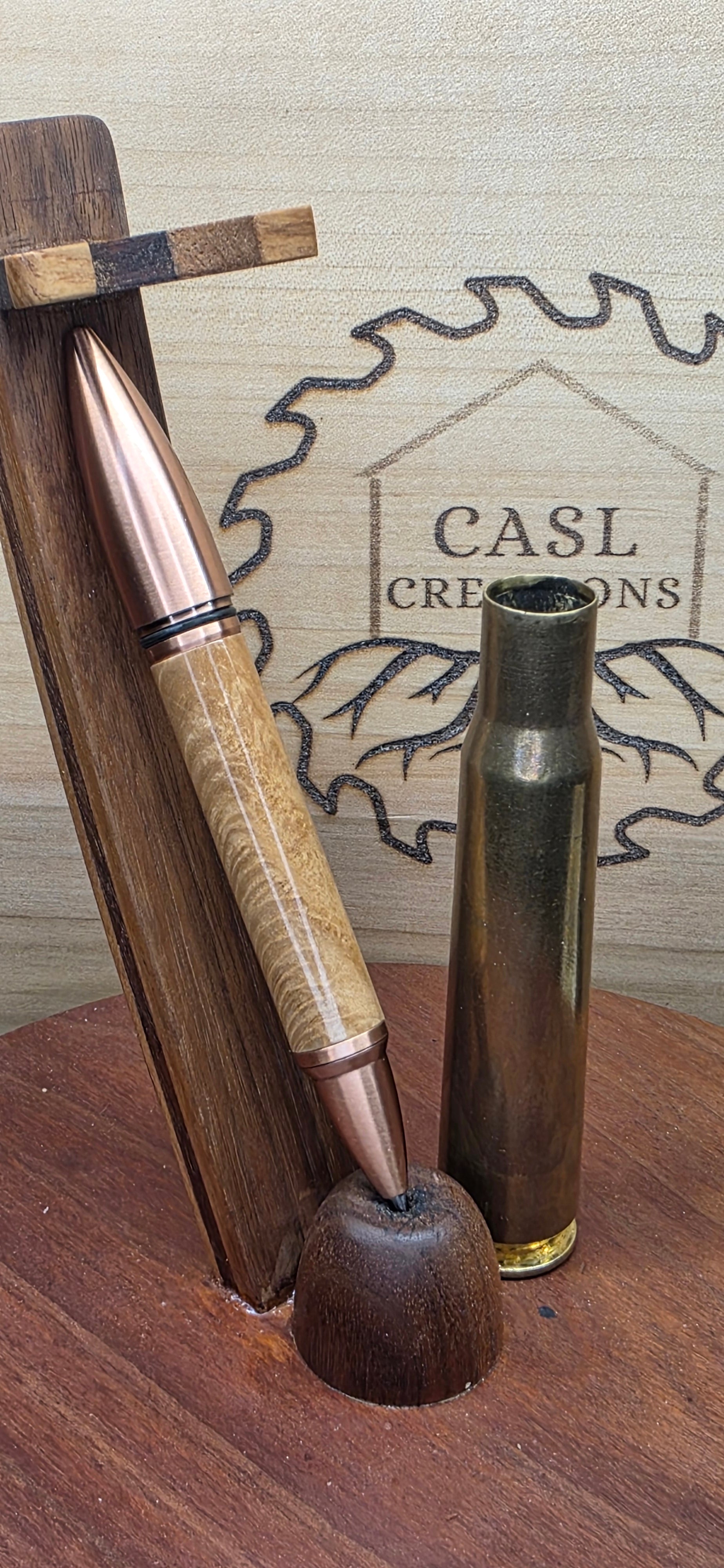 50 BMG roller ball desk pen in Maple Burl