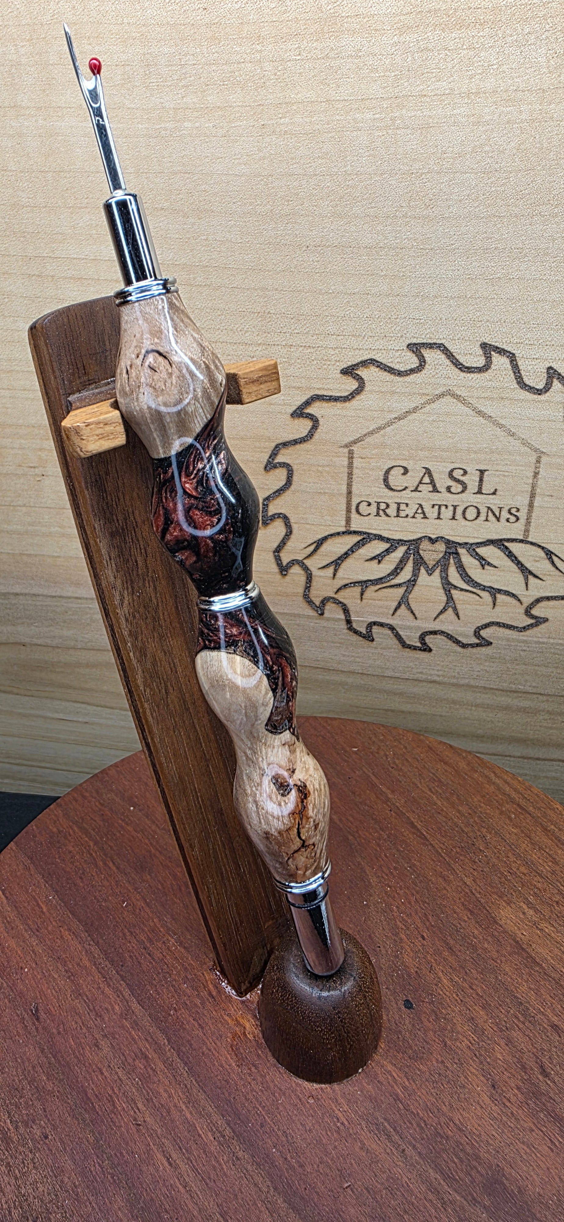 Seam Ripper/Scissor combo maple burl & Black and peach shimmer hybrid