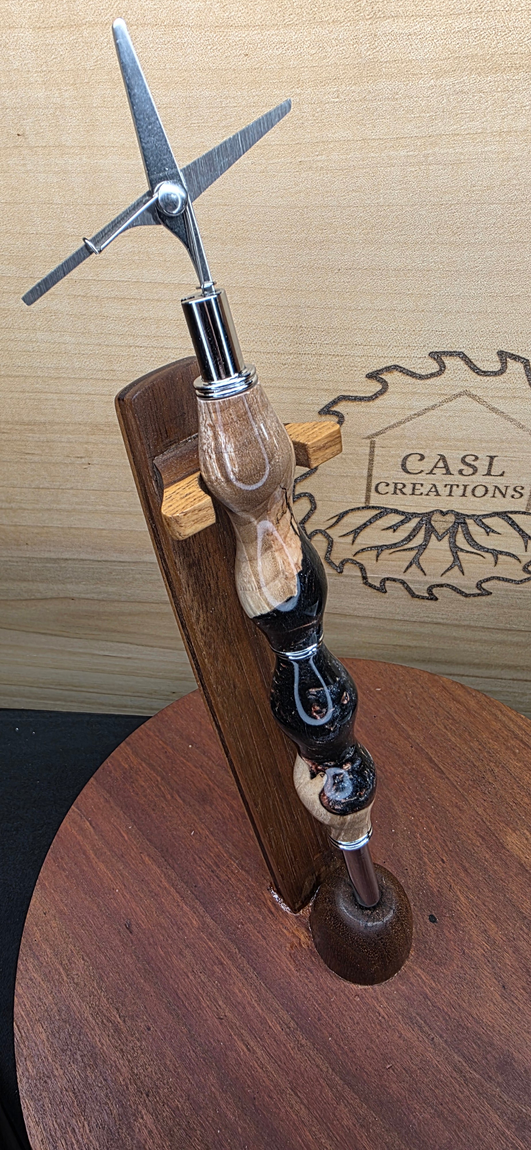 Seam Ripper/Scissor combo maple burl & Black and peach shimmer hybrid