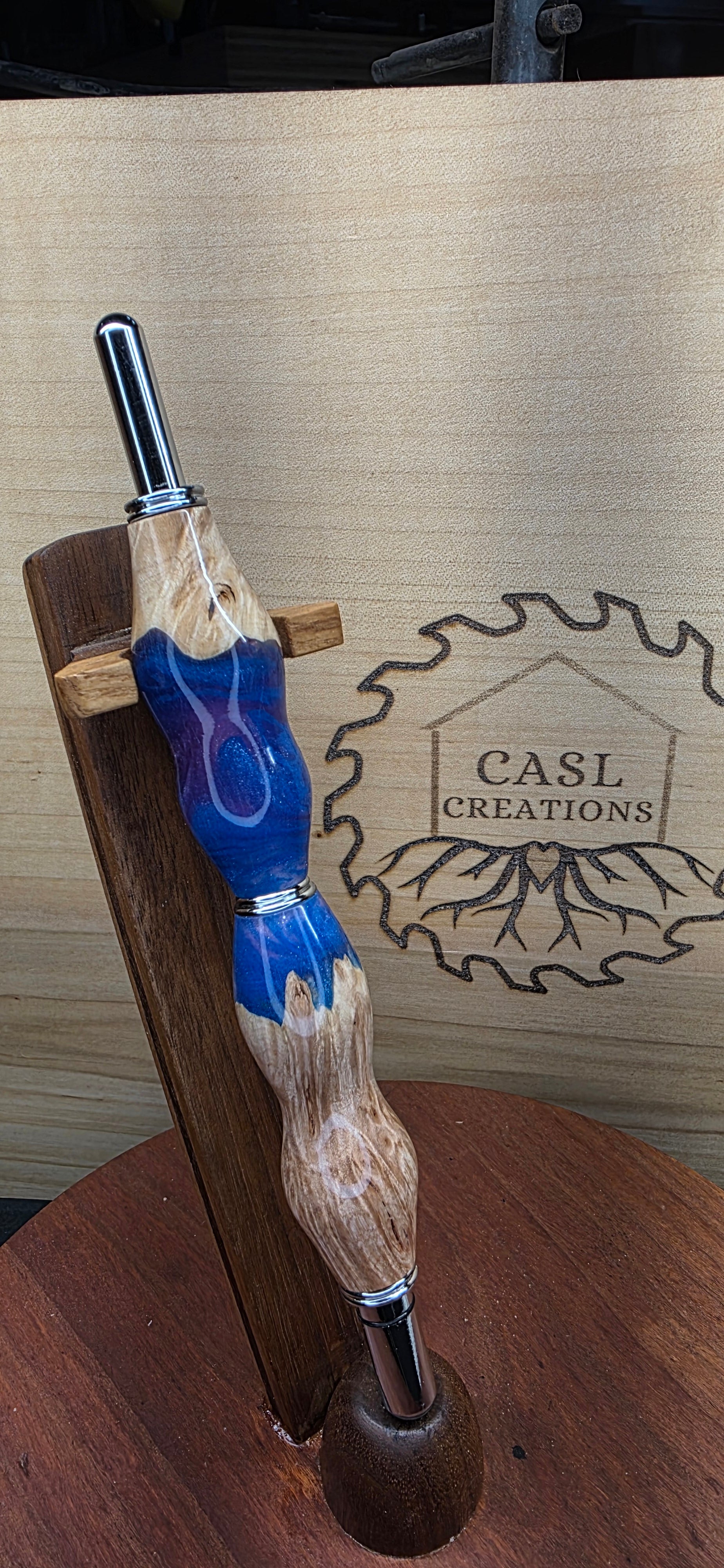 Seam Ripper/Scissor combo maple burl & blue and purple swirl hybrid