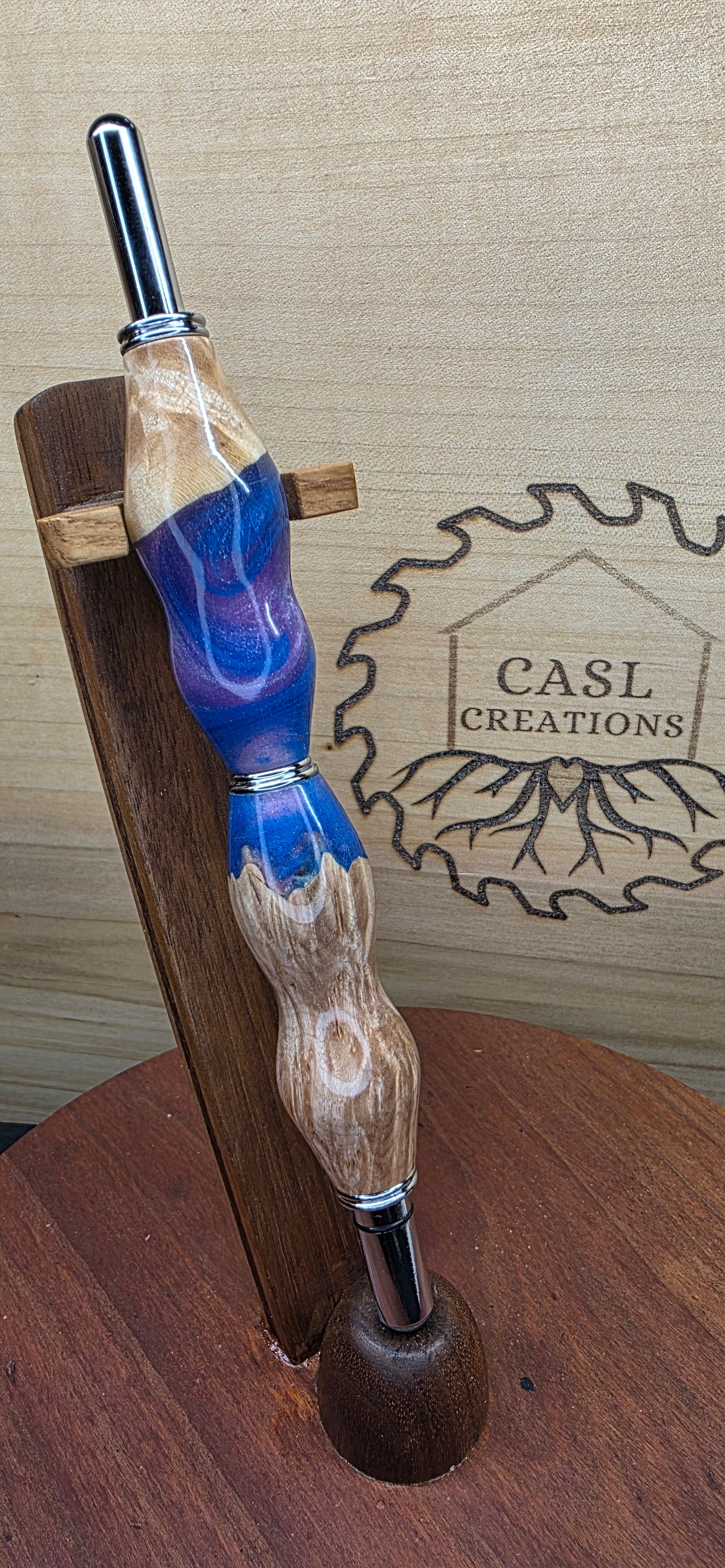 Seam Ripper/Scissor combo maple burl & blue and purple swirl hybrid