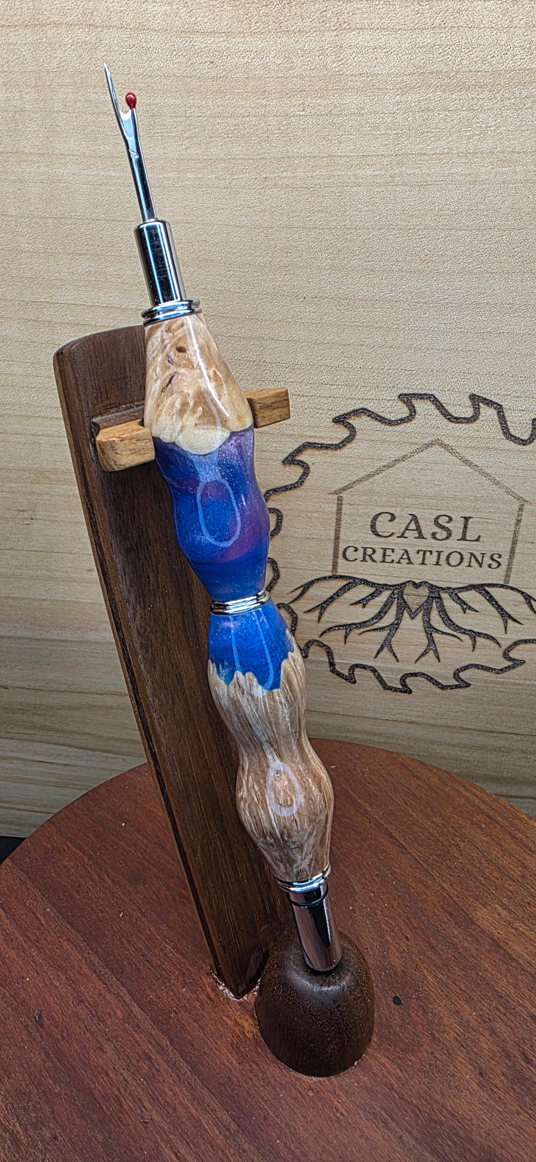 Seam Ripper/Scissor combo maple burl & blue and purple swirl hybrid