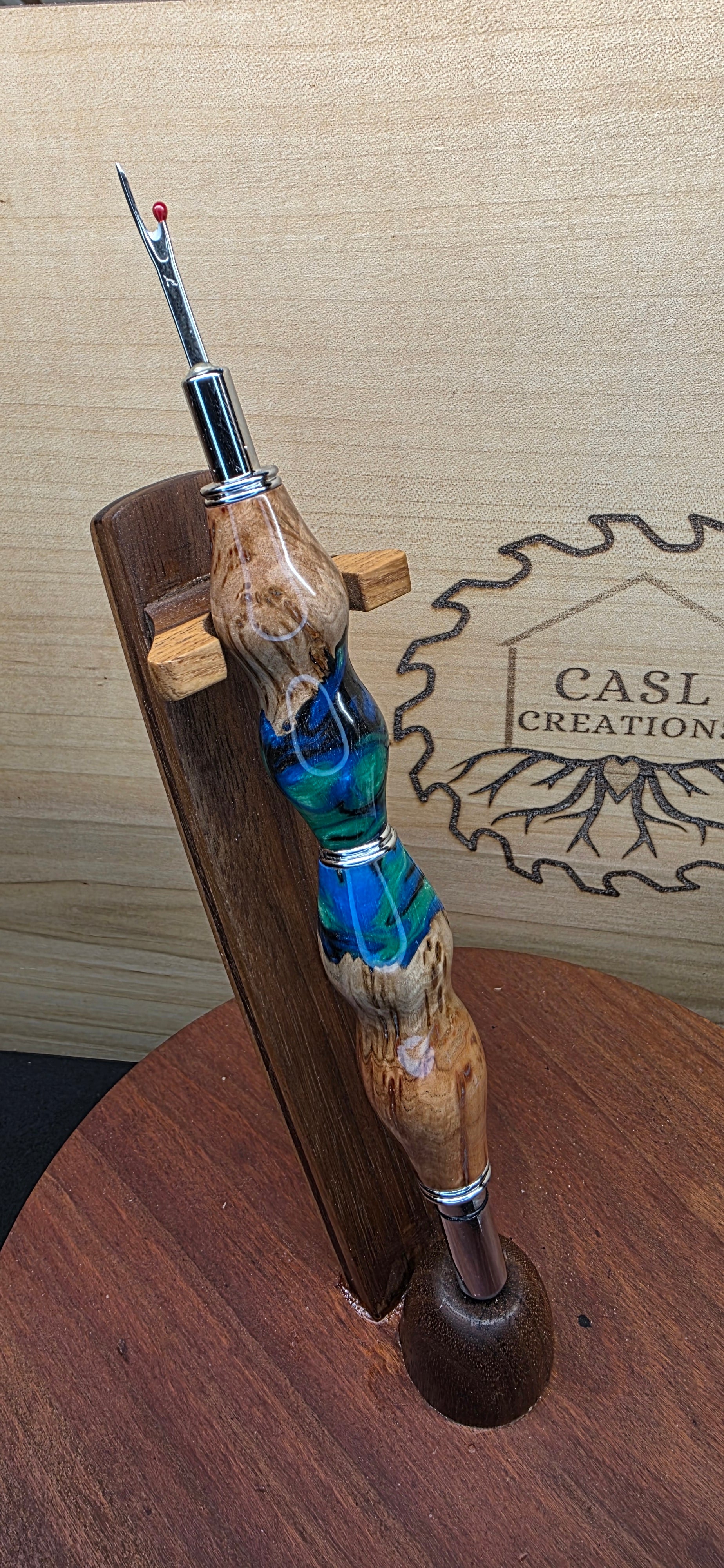 Seam Ripper Scissor combo Brown mallee burl & blue  , black and green swirl hybrid