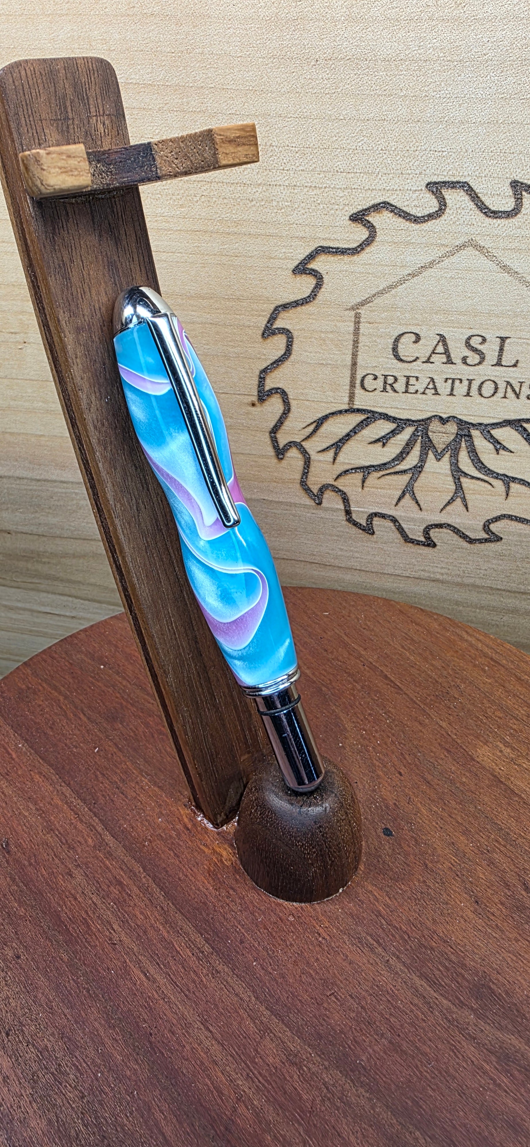 Pocket scissors in Teal with purple and white ribbons