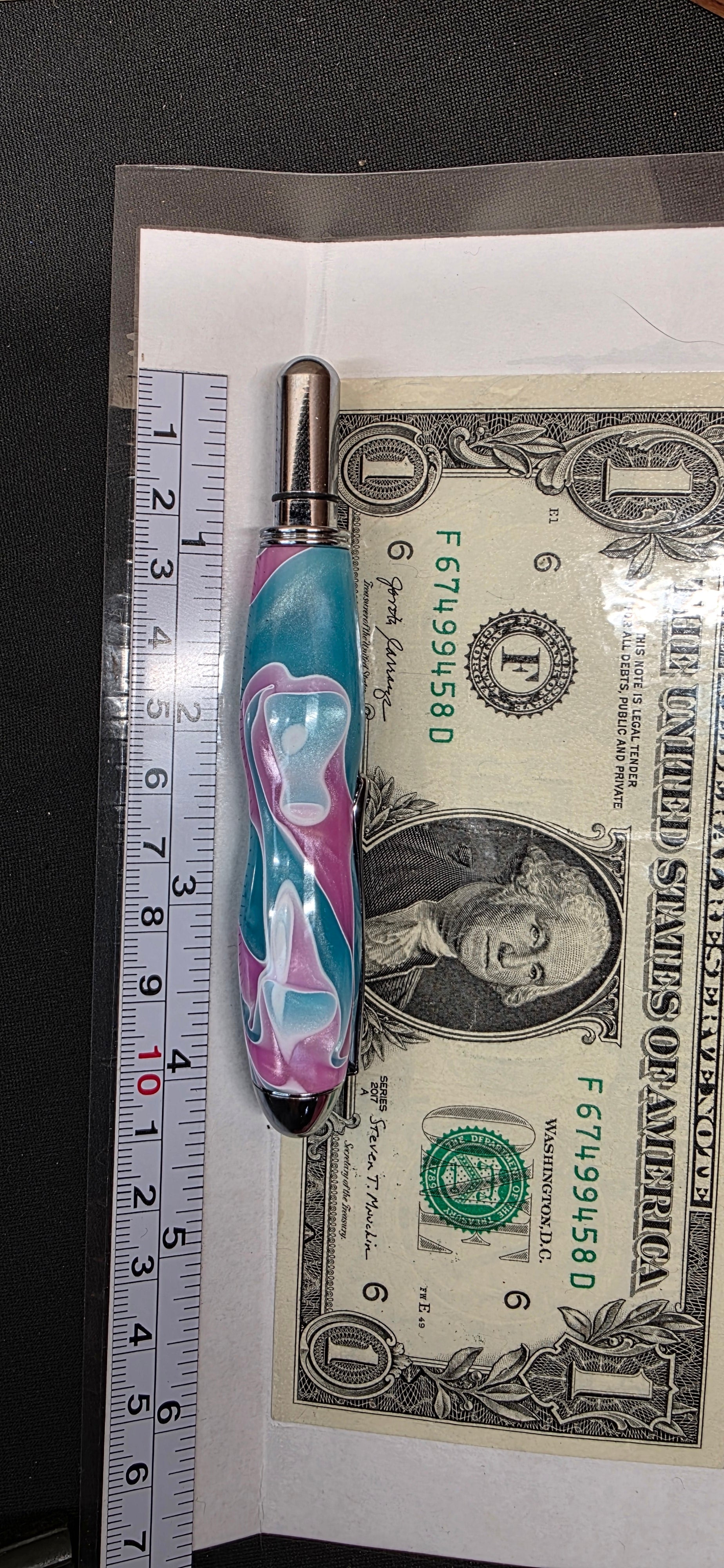 Pocket scissors in Teal with purple and white ribbons