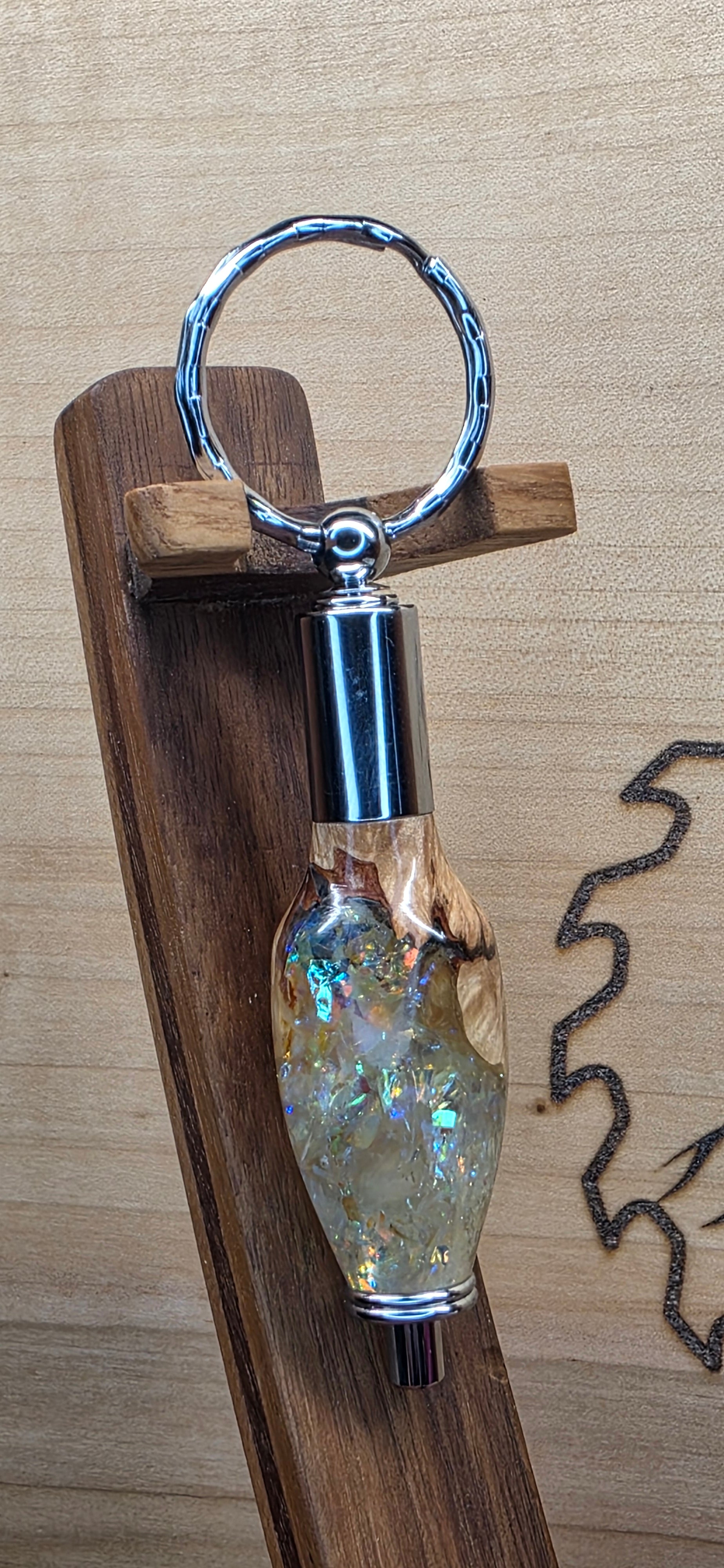 Keychain Cigar Punch in mallee burl and silver glitter