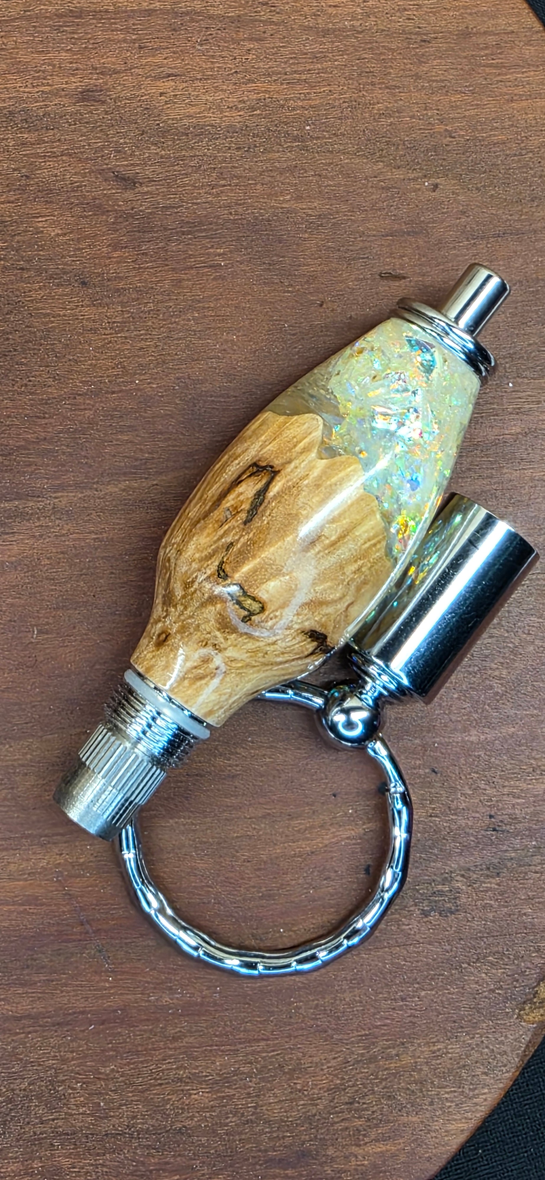 Keychain Cigar Punch in mallee burl and silver glitter