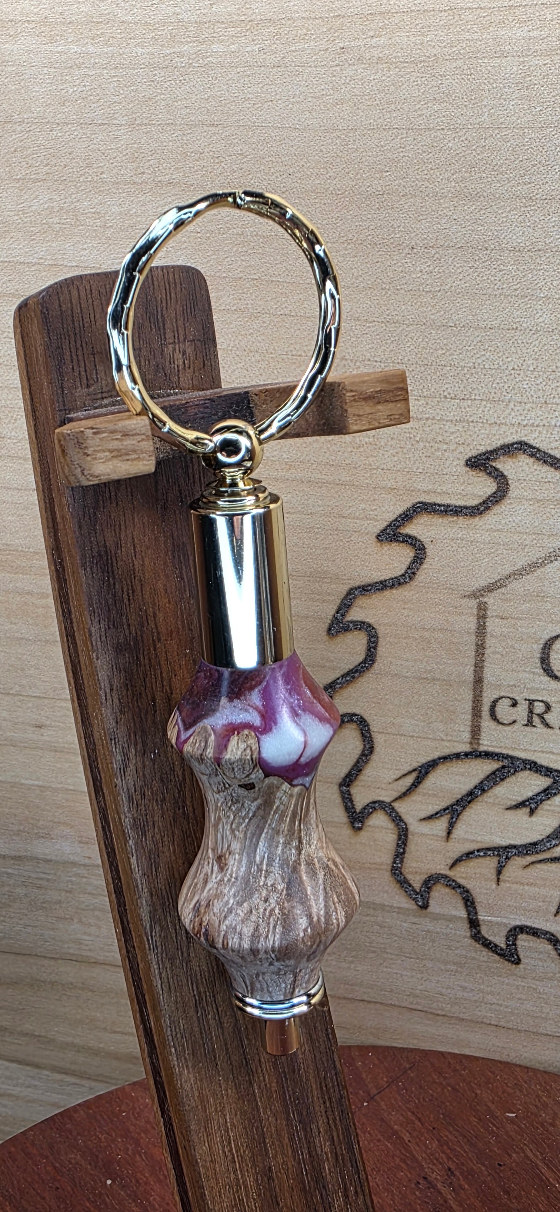 Keychain Cigar Punch in mallee burl and Red alumilite resin