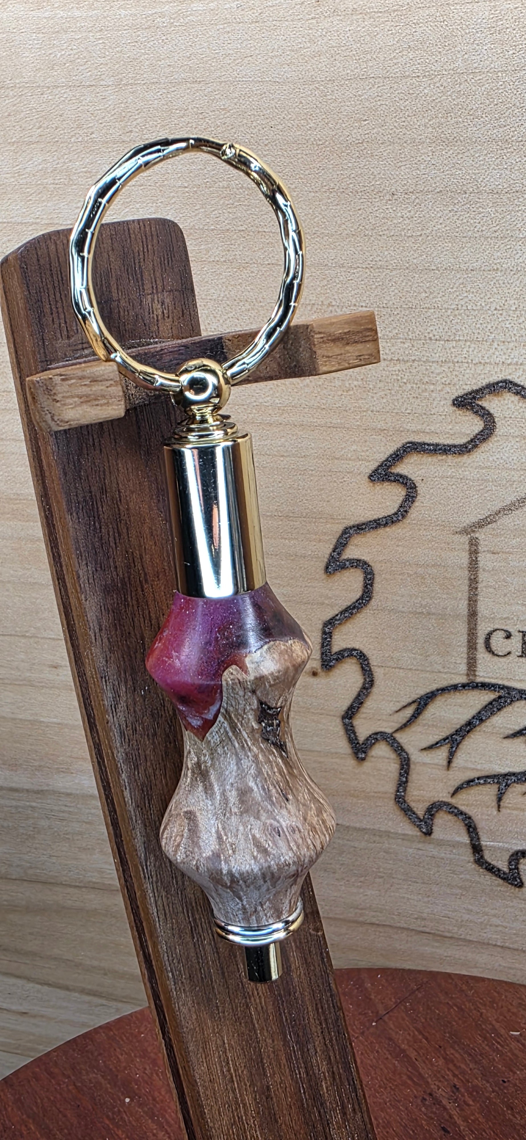 Keychain Cigar Punch in mallee burl and Red alumilite resin