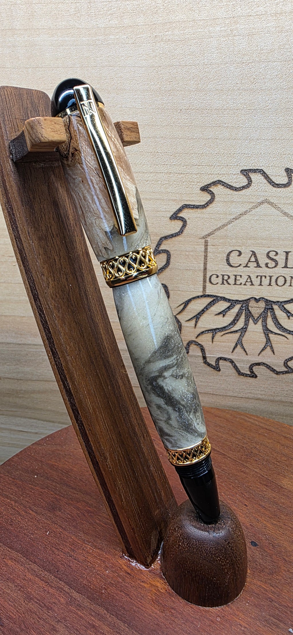 Apollo Infinity maple burl with shimmering off white and black alumilite hybrid