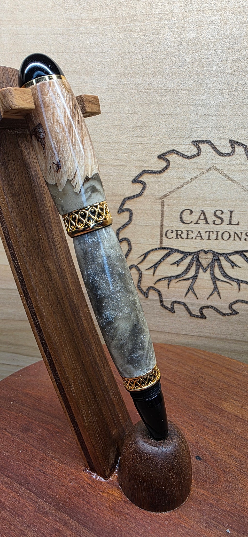Apollo Infinity maple burl with shimmering off white and black alumilite hybrid