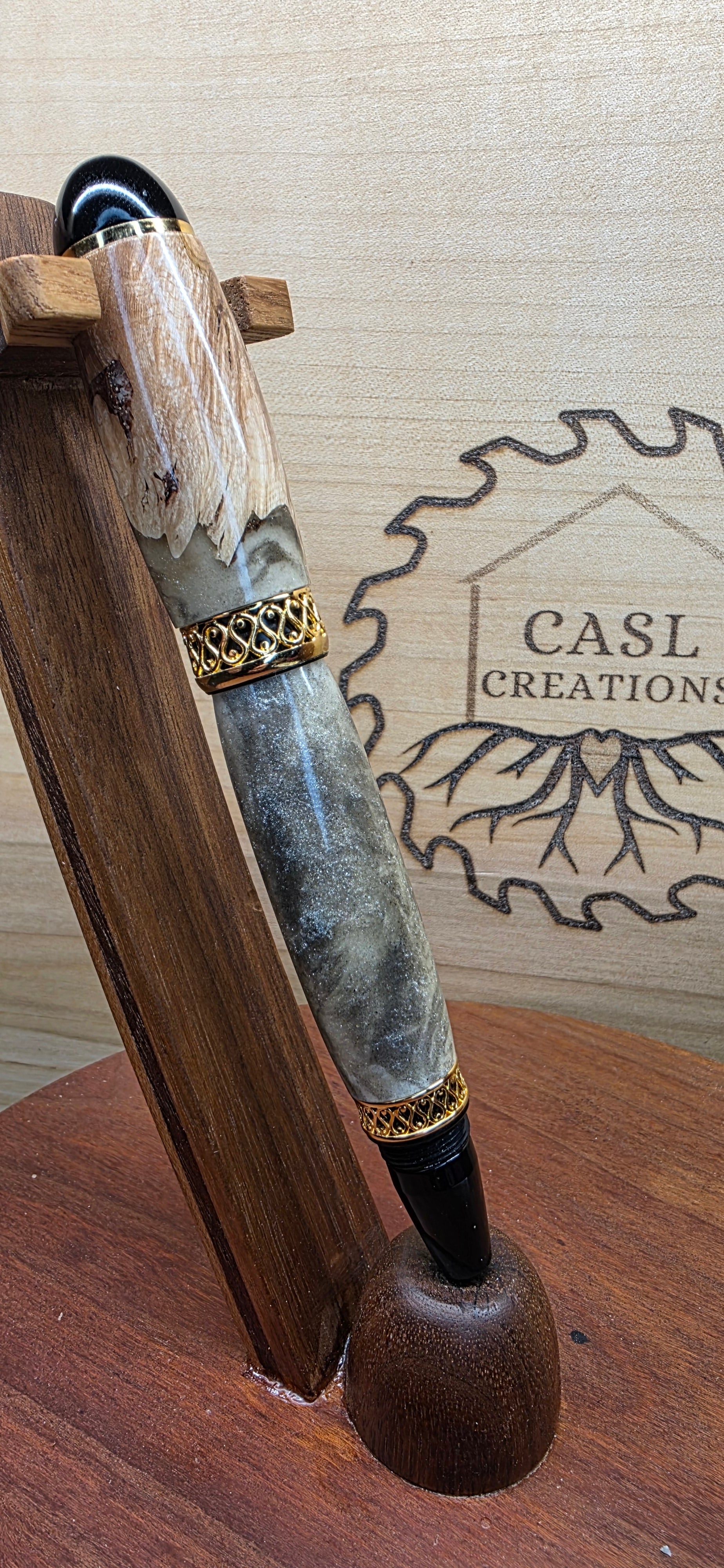 Apollo Infinity maple burl with shimmering off white and black alumilite hybrid