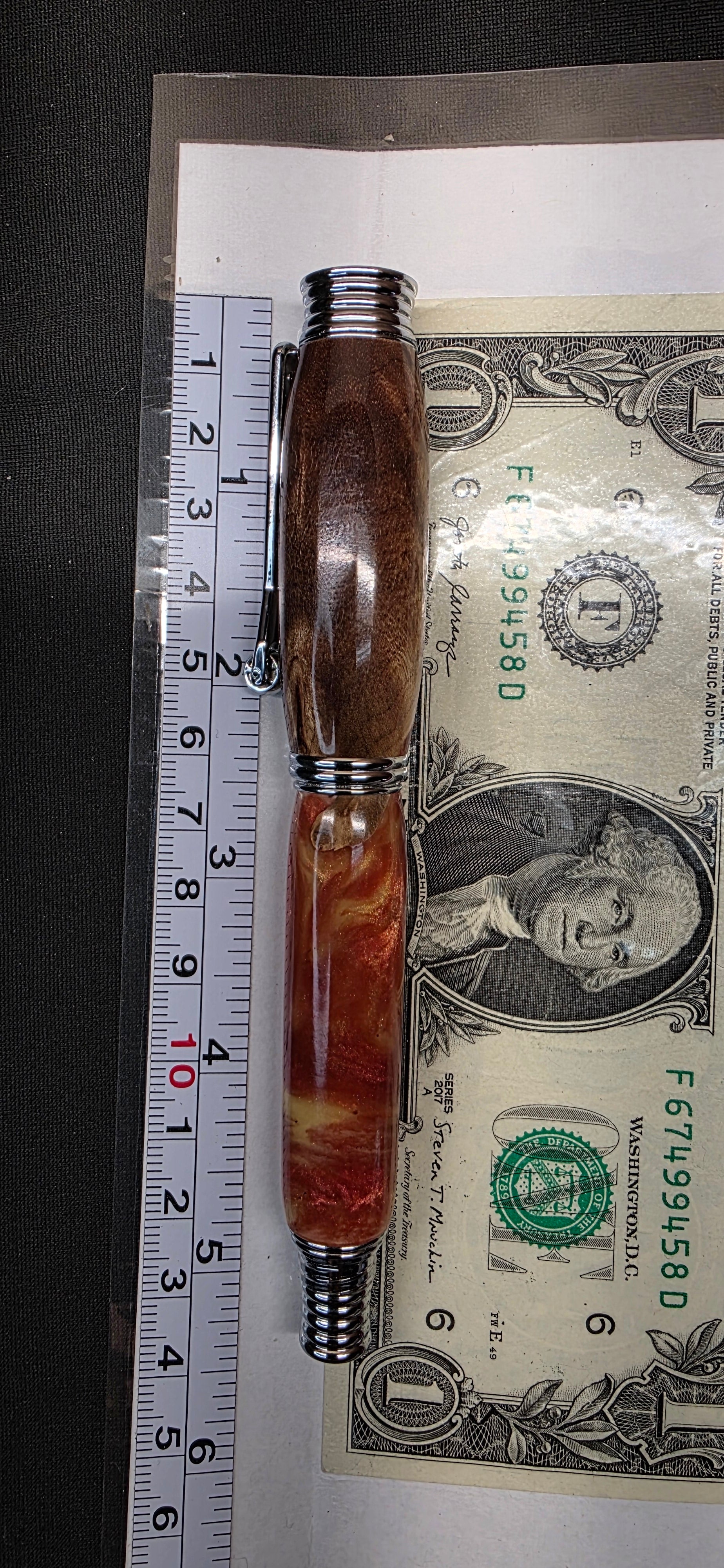 Chrome Jr. Morgan in Brown mallee burl orange and yellow shimmer alumilite