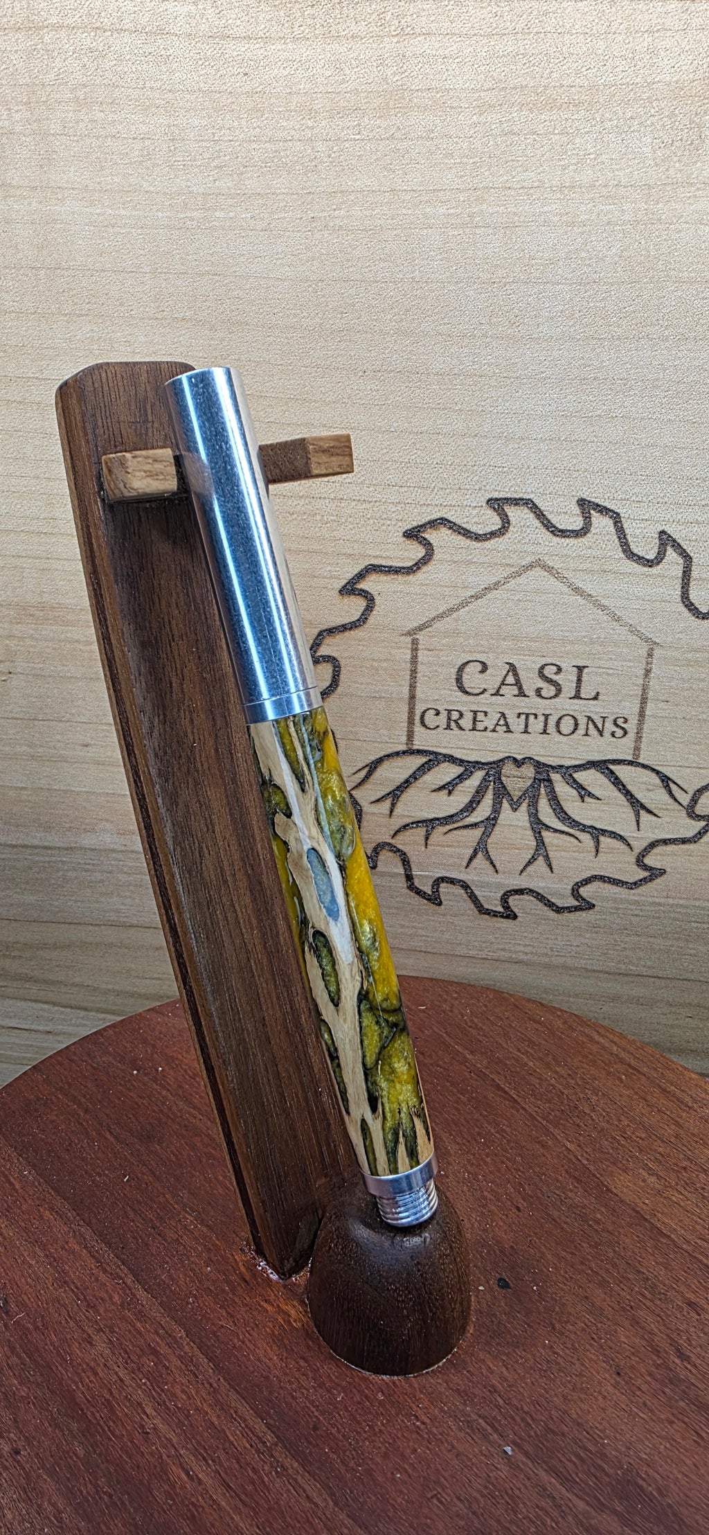 Aluminum Raw Roller ball in cholla cactus and green alumilite