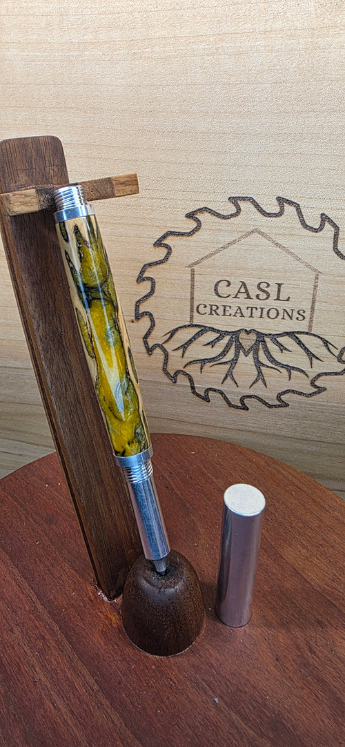 Aluminum Raw Roller ball in cholla cactus and green alumilite