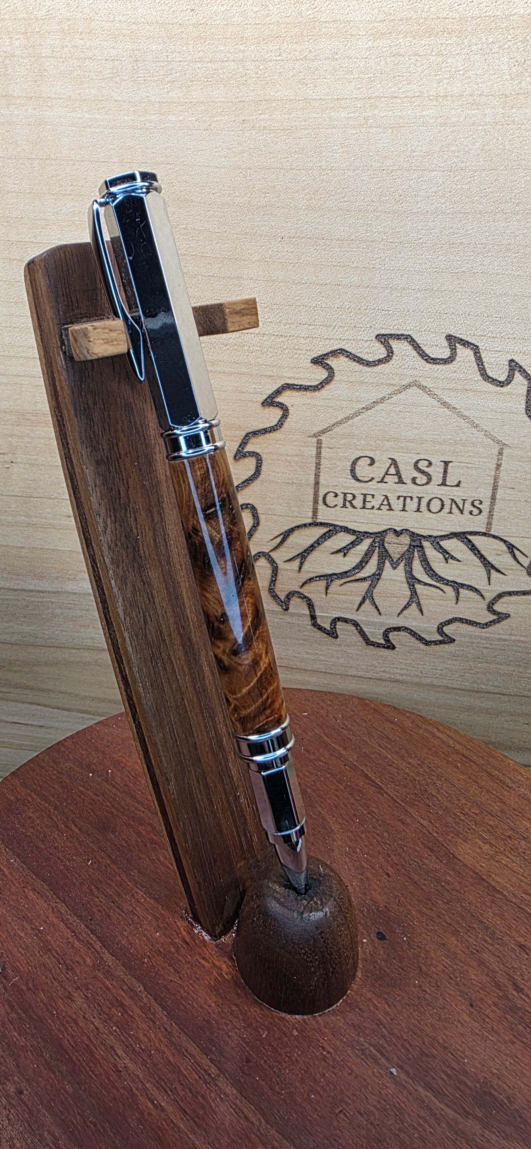 Chrome Vertex rollerball in Thuya Burl