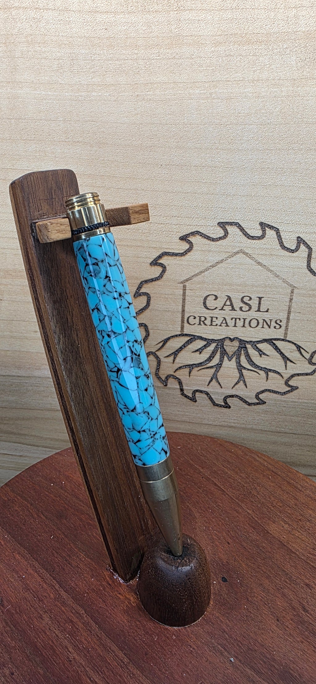 Antique Brass Fidget rollerball in crushed Turquoise truestone