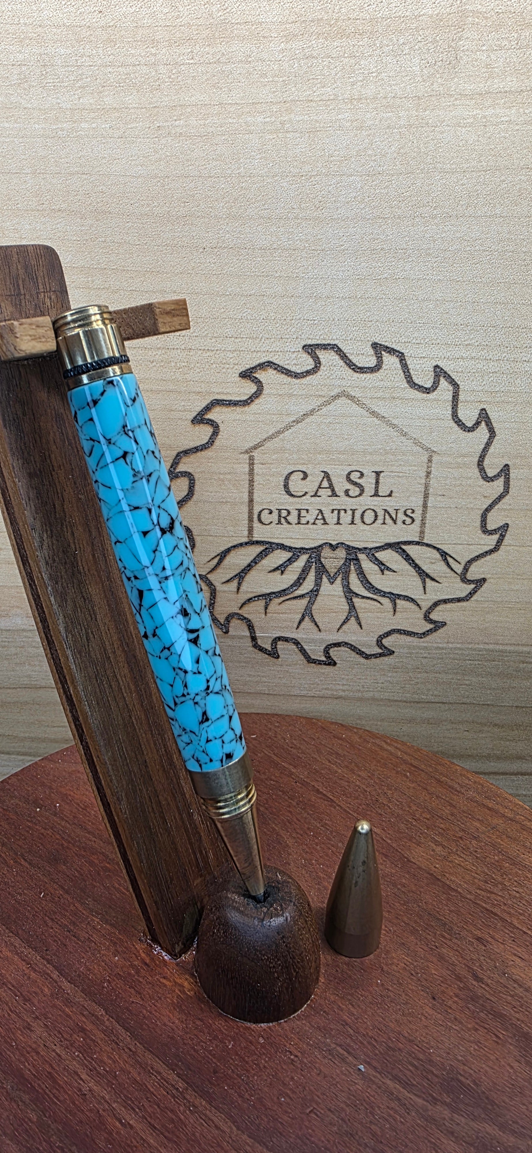 Antique Brass Fidget rollerball in crushed Turquoise truestone