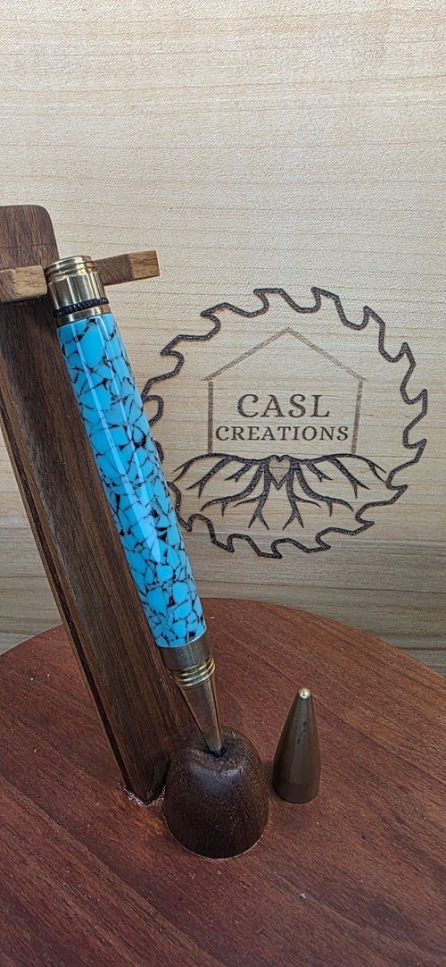 Antique Brass Fidget rollerball in crushed Turquoise truestone