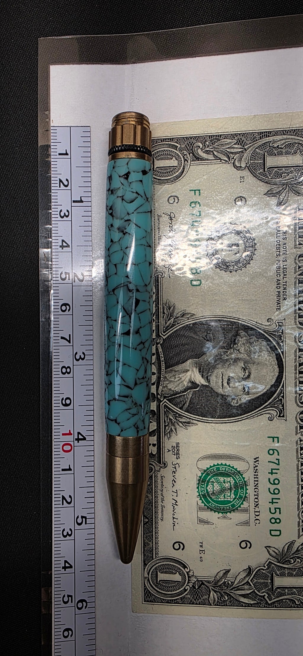 Antique Brass Fidget rollerball in crushed Turquoise truestone