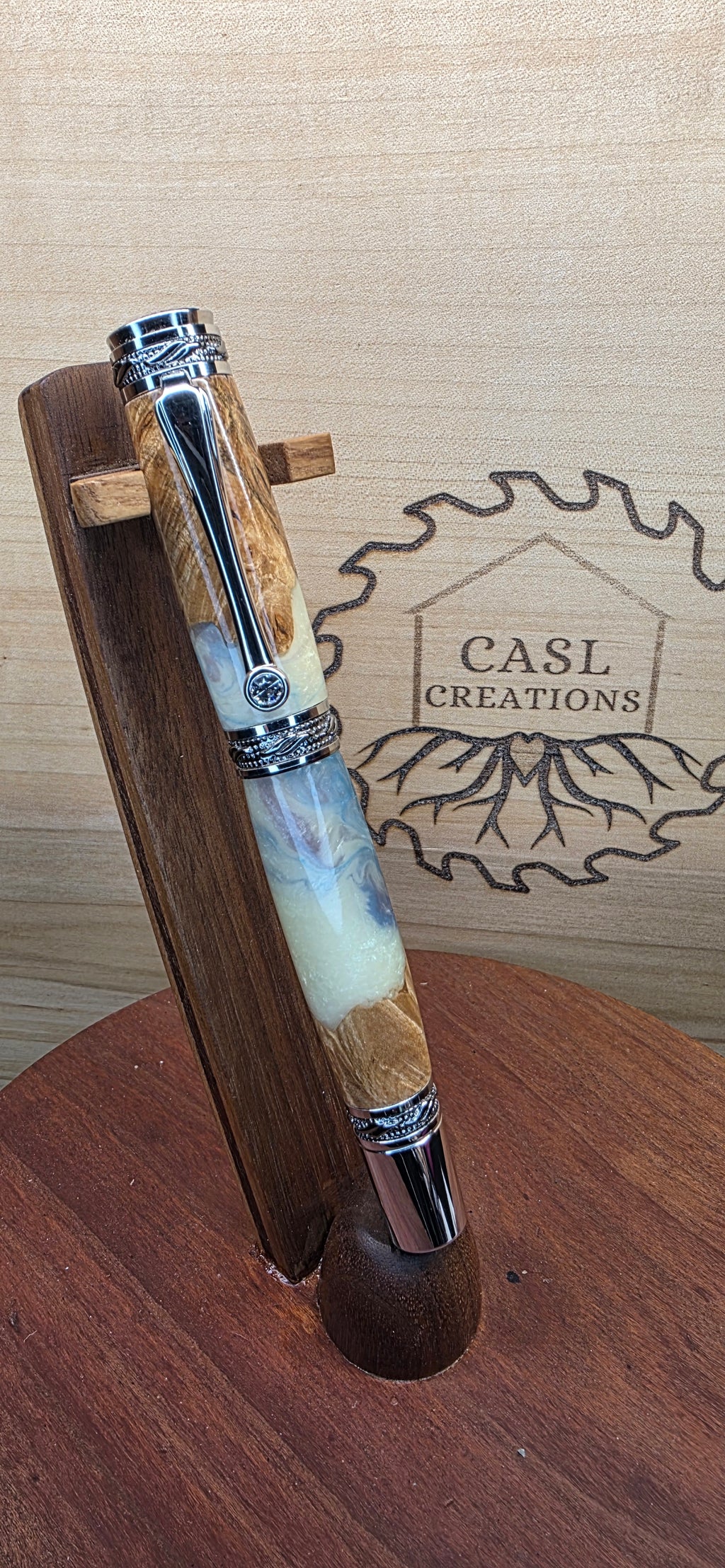 The Majestic in Maple Burl and cloudy sky alumilite resin