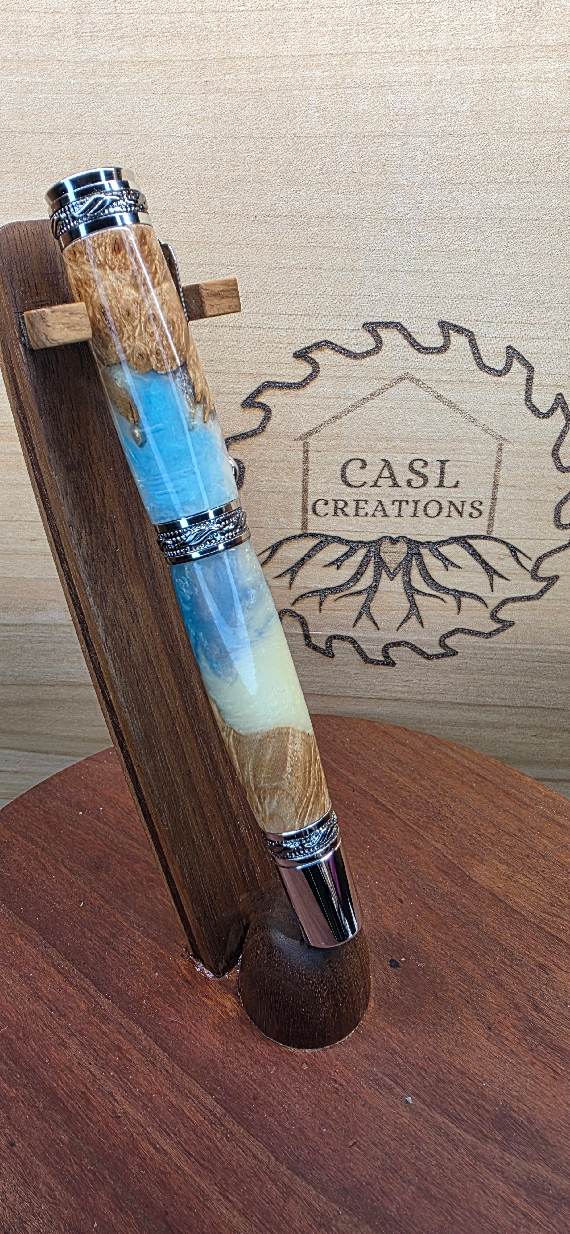 The Majestic in Maple Burl and cloudy sky alumilite resin